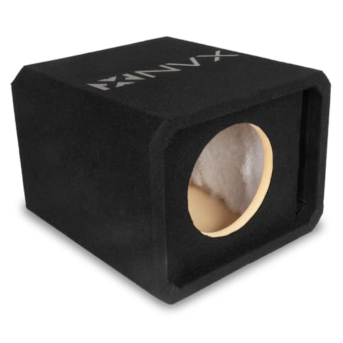 NVX NE81P Single 8 Ported Subwoofer Enclosure 0.75 Cu Ft MDF Sub Box with Polyfil 38Hz Slot Port Spring Terminals Black Carpet Finish