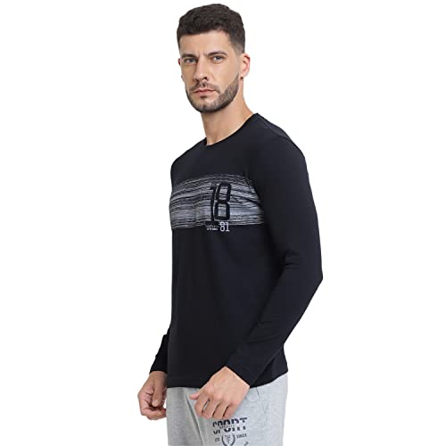 Image of Van Heusen Men Athleisure Regular Fit T-Shirt - Cotton Rich - Crew Neck, Long Sleeve, Printed