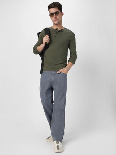 Image of Urbano Fashion Men's Solid Henley Neck Slim Fit Full Sleeve Cotton T-Shirt