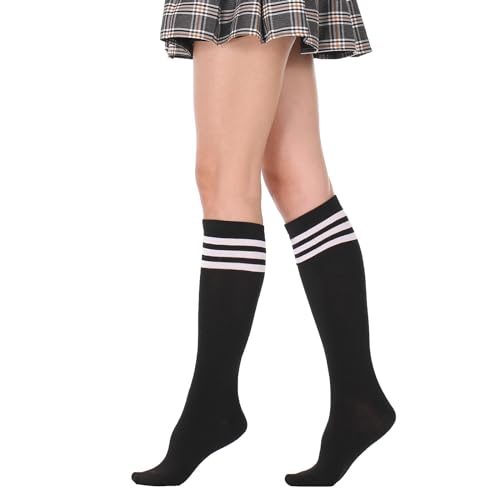 Image of DRESHOW 3 Pairs Cotton Knee High Socks for Women Solid Knit Knee Long Stocking Leg Warmer All Season Gift