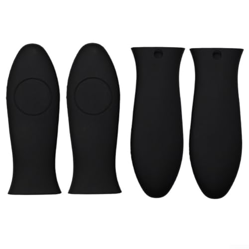Fundas de silicona resistentes al calor, 4 piezas para sartenes, sartenes, se adaptan a asas de utensilios de cocina de metal fácilmente extraíbles (negro)