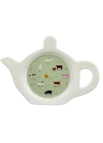 Puckator Willow Farm Porcelain Teapot Shaped Tea Bag Dish Holder - Tea Bag Storage - Tea Bag Holder Dish - Tea Bag Tidy - Sachet Holder - Used Tea Bag Holder - Tea and Coffee Accessories