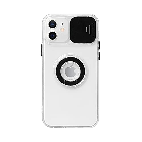 fonefunshop Soft TPU Phone Case Compatible with iPhone 12 in Black with Camera Lens Protection Cover and Hand Ring