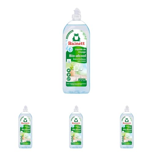 RAINETT - Liquide de Rinçage Bio-Alcool - Pour une Vaisselle Brillante & Sans Traces - Sans MIT, BIT, CMIT - Flacon Recylé & Recyclable - Ecolabel - 750 ml (Lot de 4)