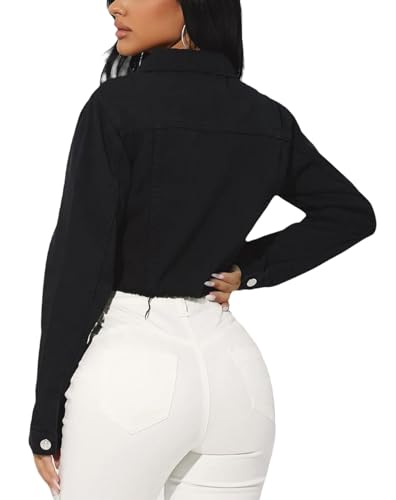 Women's Button Down Jacket Long Sleeve Cropped Top Denim Jeans Coat2