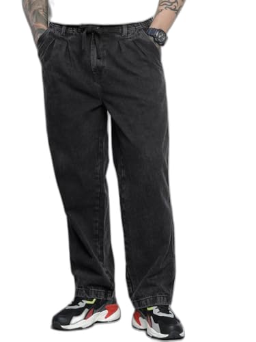 Image of The Indian Garage Co Men Relaxed Fit Solid Mid-Rise Denim Joggers