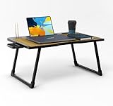 Cubiker Multipurpose Foldable Laptop Table with Cup, Pen Holder & Docking for Tablet | Work from Home, Writing Table, Bed Table, Breakfast Table, Portable (Wooden - 60[cm] x 40[cm] x 24[cm])