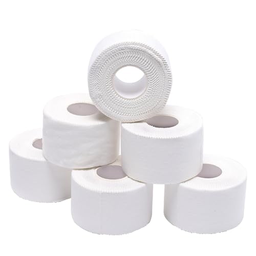 FOGAWA 6 rollos de cinta deportiva blanca para deporte, 3,8 cm x 10 m, cinta deportiva para dedos, cinta deportiva para balonmano, fútbol, voleibol y todos los deportes