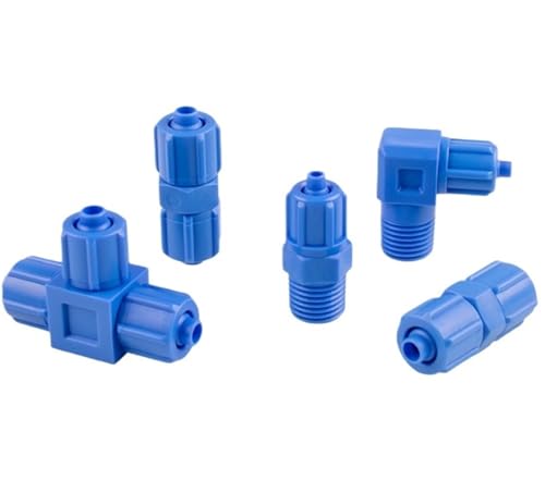 Raccord pneumatique en plastique PE-12 coude droit filetage 1/8 a 1/4 bleu