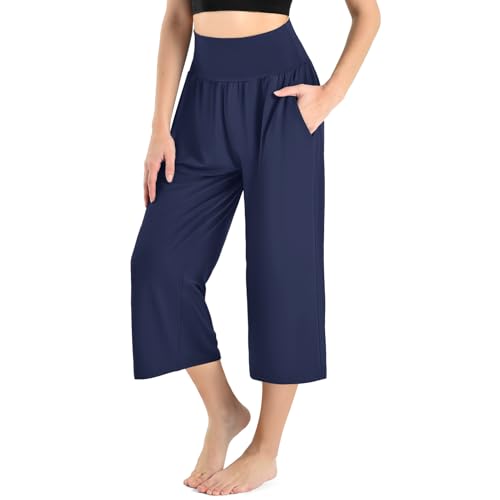 Ipletix Capri Pants for Women Casual Gaucho Wide Leg 23" Navy S - image 1