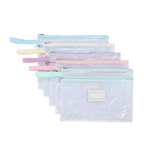 クリアファイル 5色セット A4対応 ジッパー付き 大容量 防水 書類 収納 メッシュポーチ レシート 領収書 宿題 半透明 PVC製 学習用 仕事用 (セット4)