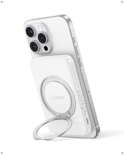 Baseus PicoGo Magnetic Power Bank, Qi2 Certified 15W Ultra-Fast Wireless Portable Charger with Stand, Ultra-Slim 5000mAh Battery Pack for iPhone 17 Pro Max 16/15/14/13/12