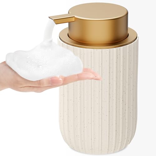 Image of Ceramic Foaming Soap Dispenser, 12 oz Bathroom Foam Hand Soap Dispenser, Refillable Lotion Soap Dispenser with Removable Pump for Kitchen Hand Wash Dispenser, Modern Home Decor (Speckled Beige)
