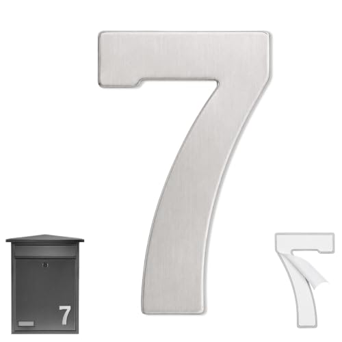 Numero 7 Casa, Número Siete Hogar, Número 7 Para Puerta, Número Para Pared, Número 7 Buzón, Acero Inoxidable 304, 75 Mm Alto X 47 Mm Ancho, Adhesivo, Plateado