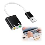USB to 3.5mm Jack Sound Card, USB 2.0 Splitter Double Jack Audio Adapter External Type A Stereo Aux Converter Headphone Microphone Output & Input Adaptor for PC, Laptop, Gaming Headset, Speaker