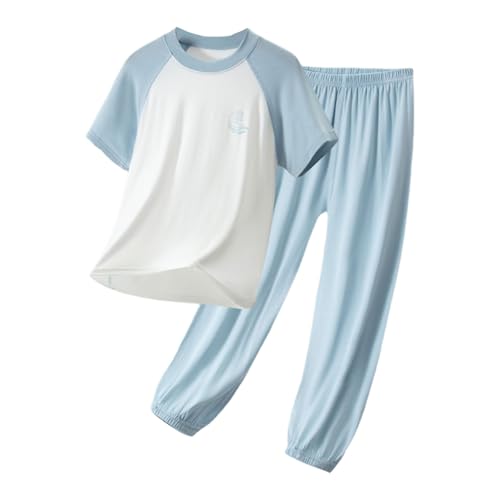Kids Tops Pants 𝐏ajamas Sets 2pc Thin Summer Lounge 𝐏𝐉 Outfits Boys Girls Soft Tshirts Long Pants Sl𝐞epwear Clothes