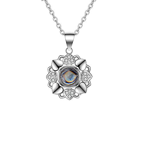 YSNJL Personalized Woman Projection Necklace 100 Languages I Love You Necklace 925 Silver Necklace Birthday Present for Girlfriend(Silver Full Color 16)