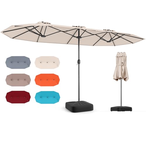 COSTWAY Grand Parasol de Jardin Double Exterieur avec Pied, 400 x 200 cm, Parasol Double XXL avec Manivelle, pour 8 Personnes, Protection Solaire, Hauteur...