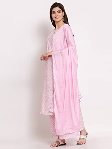 Image of GoSriKi Women's Cotton Blend Printed Straight Kurta, Pant & Dupatta (Shopping-GO)
