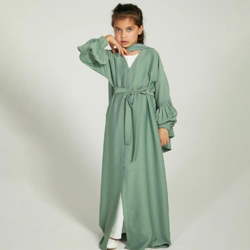 Awibmk Abayas For Girls Pleated Layered Open Abaya Dubai Turkey Kaftan Prayer Dress With Belt Kids Muslim Cardigan Arabian Robe Ramadan Maxi Dresses Casual Modest Islamic Kimono Clothes Mint Green 9-10 T thumb #6