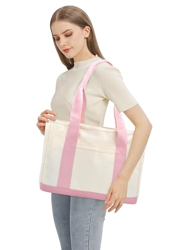 Image of TeeYee 16oz Canvas Tote Bag Casual Multi pockets Handbags Large Capacity Shopping Shoulder Bag with Pocket Bags Work Purses