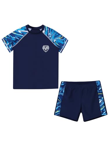 Yartina Boys Swim Trunks with Tops Set Short Sleeve Swimsuit UPF 50+ Rash Guard Beachwear Bathing Suit