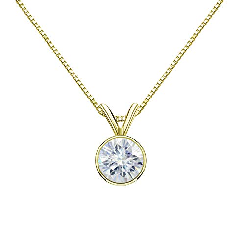 1/2 to 3 1/2 Carat Round Moissanite Solitaire Pendant Necklace for Women in 14k Gold on Adjustable 16 to 18 Inch Chain (J-K, TGW, 5 to 10 mm) Spring Ring Bezel-Setting by Diamond Wish