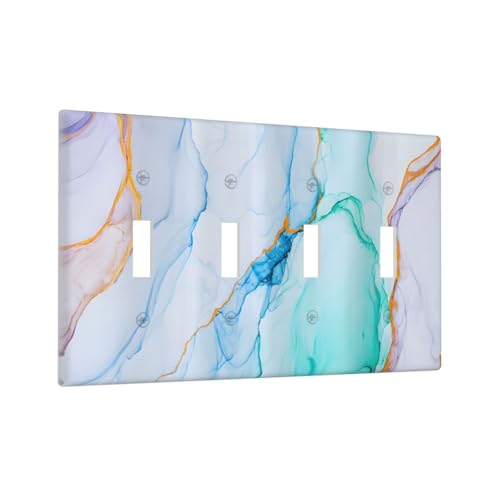 Decorative Light Switch Plate Covers Modern Ink Blue Green Marble Texure 4 Gang Light Switch Cover Plate Quad Toggle Wall Plate Switch Plate Cover for Kitchen Bathroom Home Decor