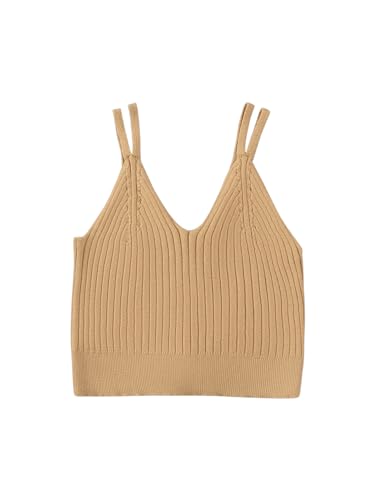 WDIRARA Girl's V Neck Sleeveless Sweater Vest Casual Spaghetti Strap Ribbed Knit Pullovers