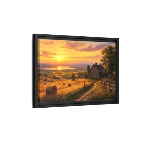 Tableau Coucher de Soleil Nature Farm grand format horizontal au-dessus du canapé