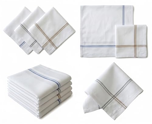 Image of obbi Cotton Premium Handkerchiefs for Men, White Striped, XXL King Size, Casual Style