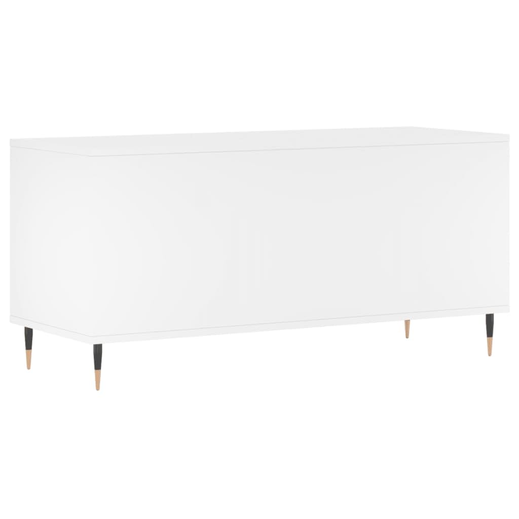 Armadietto per dischi in legno, bianco, 100 x 38 x 48 cm, con gambe in ferro, spazio per dischi in vinile, piastra superiore stabile per giradischi, mobile moderno per TV, soggiorno