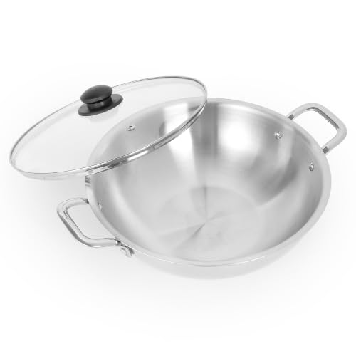 Image of HORNBILLS Triply Stainless Steel Kadai with Glass Lid, 1.8 L, 20 cm