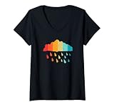 Femme Silhouette de nuage de pluie style rétro années 70 et 80 vieilli T-Shirt avec Col en V