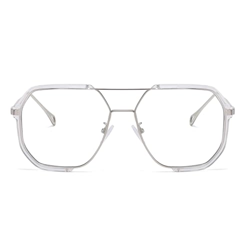 Image of LJCZKA Pilot Blue Light Blocking Glasses Women Men 70s Square Metal Frame Oversized Double Bridge Computer Gaming Eyeglasses
