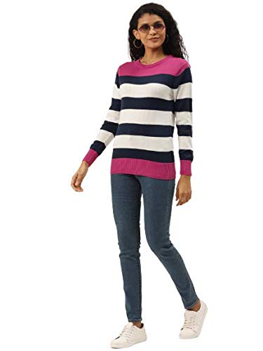 Image of Style Quotient Women's Green Striped Regular Sweaters