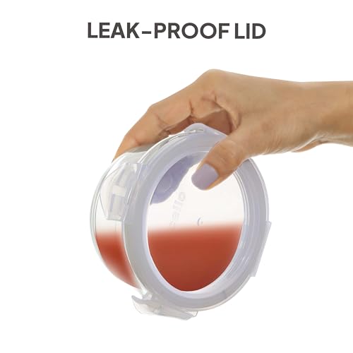 Image of CELLO Royale Glass Lunch Box Set of 2 Pcs with Vertical Jacket, Clear | Microwave Safe 2 x 400 ml Round Glass Containers | Leadfree, Leakproof, Airtight Clip Lock Lid Tiffin Box for Office & Travel