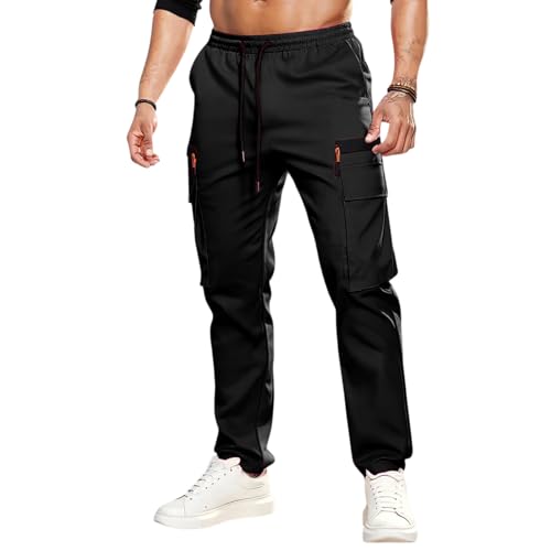 Stretch Cargo Pants Men Lightweight Quick Dry Hiking Work Pants Relaxed Fit Elastic Waist Joggers with Zipper Pockets