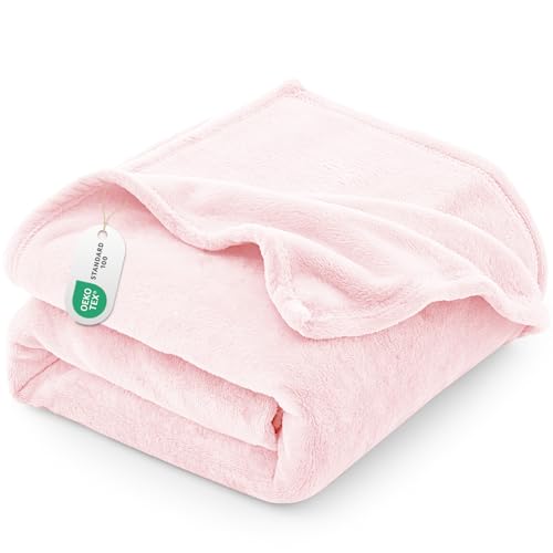 CozyLux Kuscheldecke Flauschig Decke Klein - Flanell Sofa Decke 130 x 150, Weiche Fleecedecke für Couch, Warme Wohndecke für 4 Jahreszeiten, Leicht Sofa Überwurf, Blanket 130x150 cm, Hellrosa