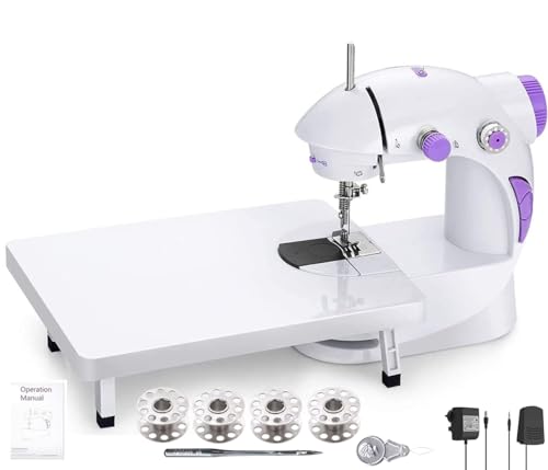 Image of Electric Sewing Machine With Table Set, Mini Silai Machine For Home Tailoring, Stitching Machine With Foot Pedal, And Adapter (SM-ET-201-Purple)