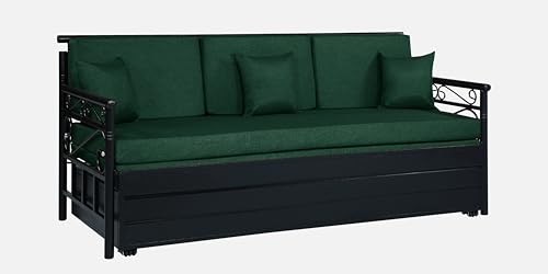 Image of 3 Seater Metal Sofa Cum Bed with Hydraulic Storage | Queen Size Sofa Cum Bed | 3 Seater Sofa Set, Metal Sofa Set for, Living Room, Peacock, Queen Size (Peacock & Black)