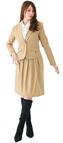 (アッドルージュ) AddRouge レディーススーツ 2点セット あったか 秋冬 フラノ素材 ベルト付き 通勤 オフィス スカートスーツ ビジネススーツ【j5040】 11号 キャメル