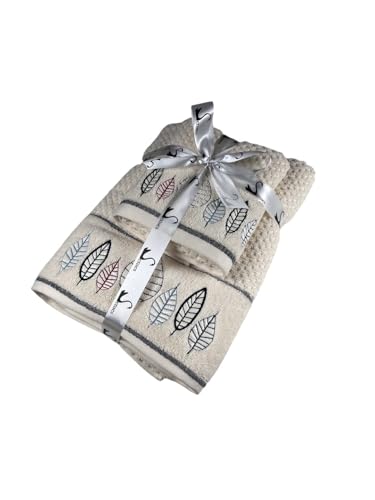 Image of SENSES By Riba Cotton Towel Set 550 GSM - Design 4, 2 Pcs| 1 Bath + 1 Hand Towels Combo | Super Soft, Absorbent, Lightweight, Antimicrobial, Low Linting