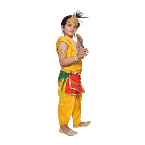 Image of Kaku Fancy Dresses Polyester Krishna Costume for Kids | Kids Krishna Dress for Janmashtami /Kanha /Krishnaleela /Mythological Character Krishna Fancy Dress Costume for Boys /Girls - Yellow (3-4 Years)