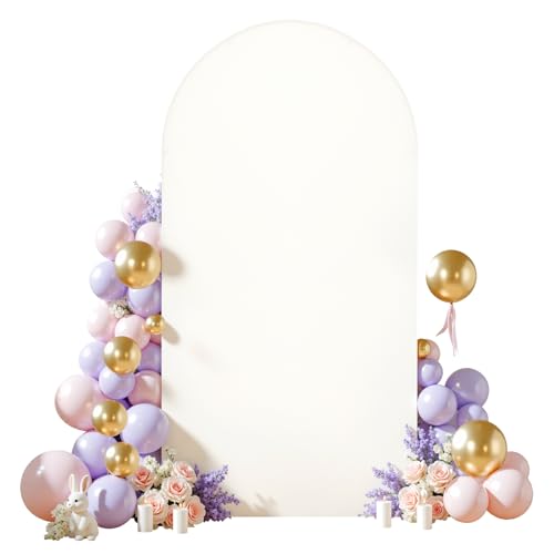 Image of Cream White Arch Cover 6.6FT Spandex Fitted Wedding Arch Stand Covers Round Top Chiara Arch Covers Stretchy Backdrop Cover for Birthday Party Ceremony Banquet Decoration