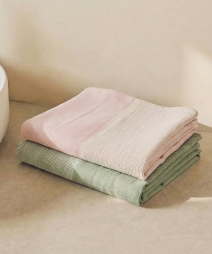 Image of Thirsty Towel by Doctor Towels, Bamboo Bath Towel Slub 250 GSM | Pack of 2 Quick Dry & Ultra Soft | Antimicrobial Bamboo Towels for Bath Large Size 75 x 150 cm for Men & Women - Pink, Green
