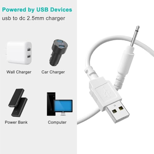 Image of Dazzliq USB to DC 2.5mm Power Cable 1 Meter Replacement Charging Cable for Toys Beauty Devices Cactus Toy Charger Cable Only Universal USB Charger Cable Byjus Learn Station Tablet Charger (White)
