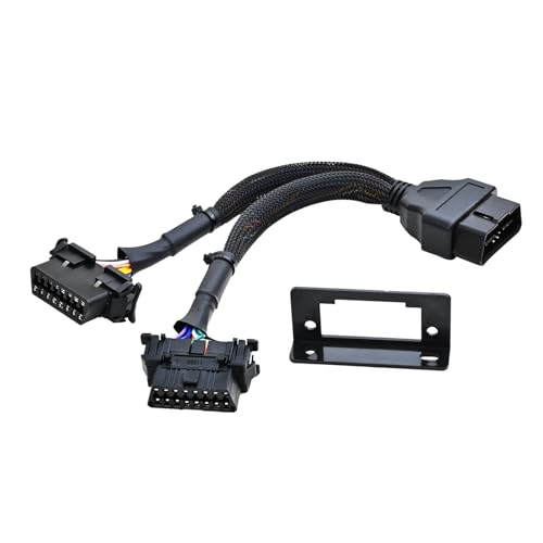 iKKEGOL Underdash OBD2 Splitter Y Cable, 1 Male to 2 Female OBDII Harness Adapter, 16 Pin OBD II J1962 Extension Cord DIY, Car OBD Port Braid Connector with Mounting Bracket 1FT/30CM
