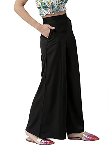 Image of Style Quotient Women Black Solid Flared Palazzos