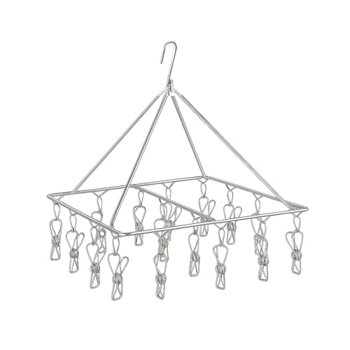 Image of PUREAGLE 25 Clips Stainless Steel Square Cloth Dryer | Cloth Hanger with Clips | Baby & Infant Clothes Drying Hanger | Undergarments & Socks Drying Rack
